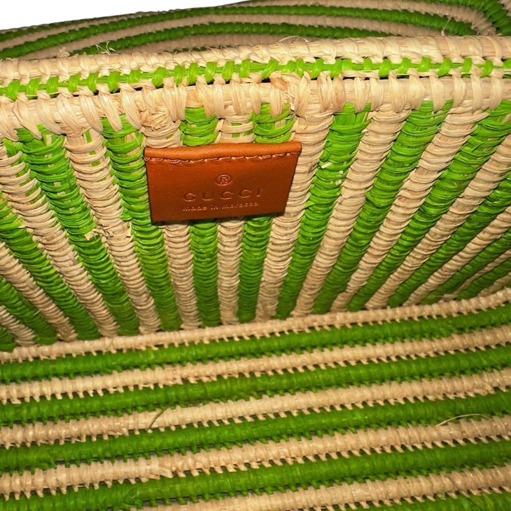 Gucci Raffia Small GG Marmont Green Shoulder Bag - Picture 10 of 12
